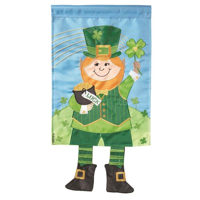 Leprechaun Crazy Legs Applique Garden Flag