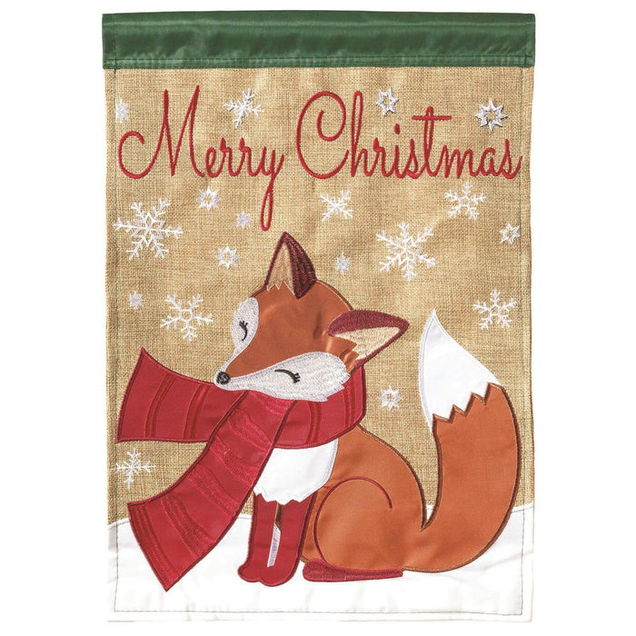 Christmas Fox Burlap Applique Garden Flag