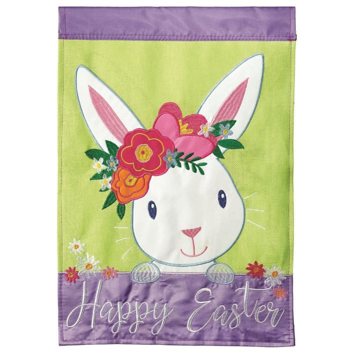 Happy Easter Bunny Burlap Applique Garden Flag