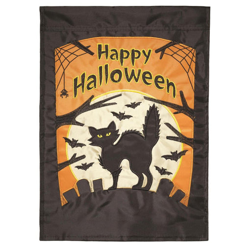 Cat Happy Halloween Applique Garden Flag