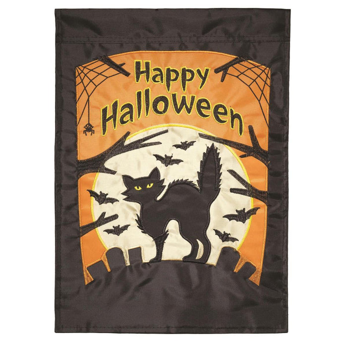 Cat Happy Halloween Applique Garden Flag