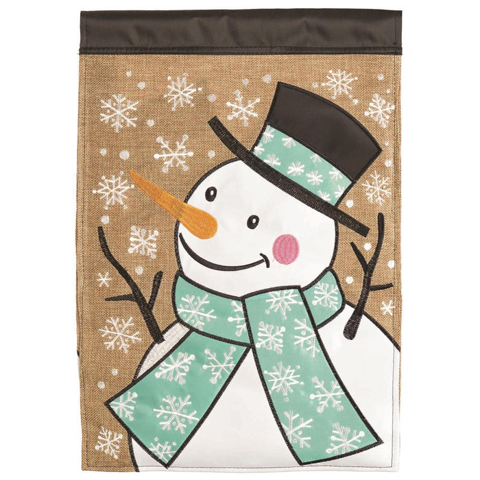 Snowman Burlap Applique Garden Flag