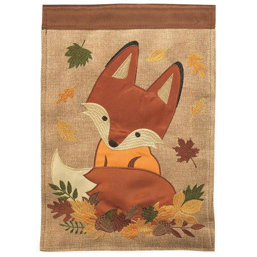 Fall Fox Burlap Applique Garden Flag