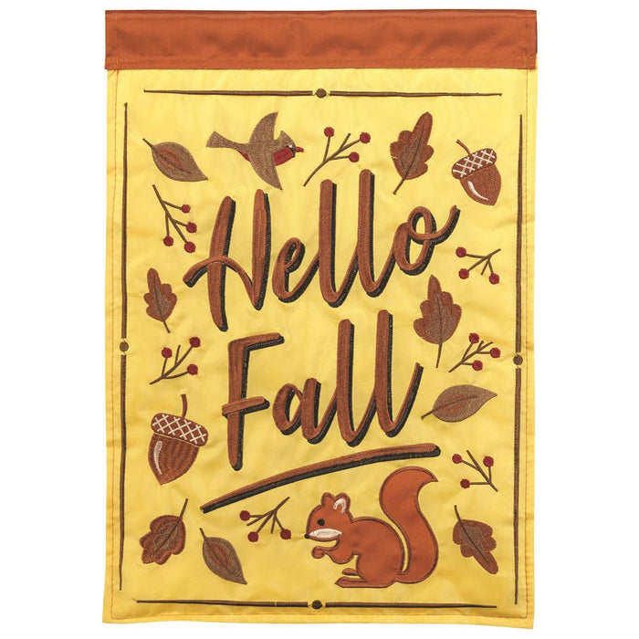 Hello Fall Squirrel Double Applique Garden Flag
