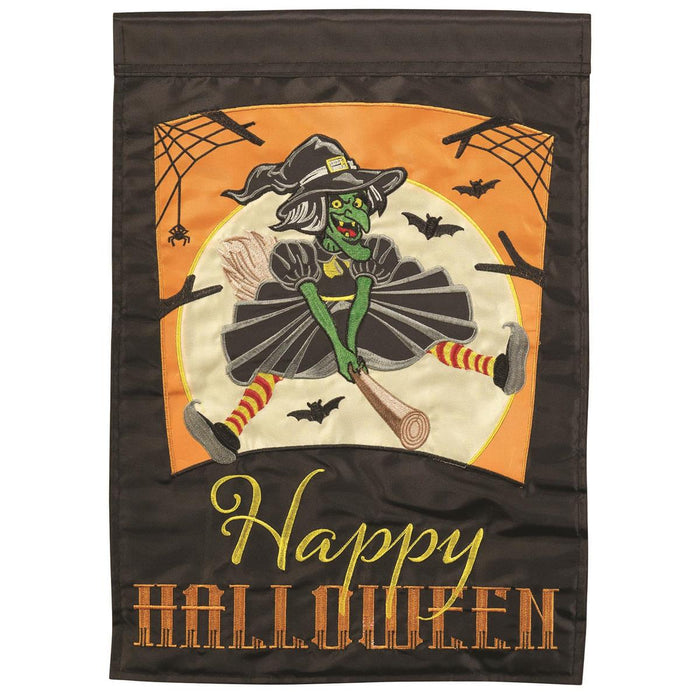 Witch Happy Halloween Applique Garden Flag