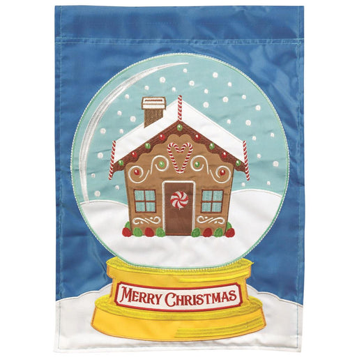 Gingerbread Snowglobe Merry Christmas Applique Garden Flag