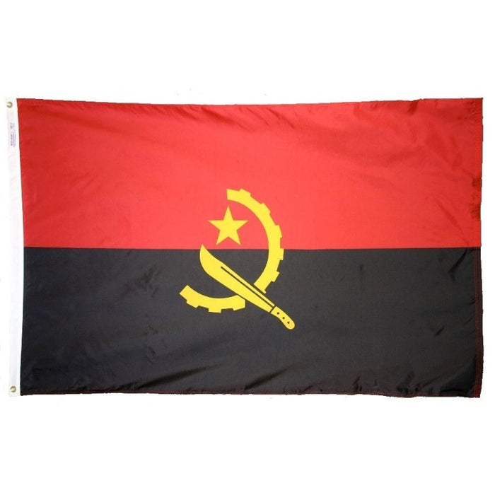 red and black flag with machete symbol in the center