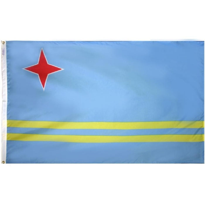 blue flag with red star and yellow stripes