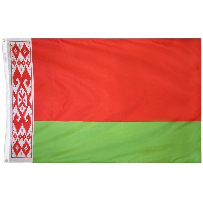 red and green flag with an ornate stripe pattern across the left side