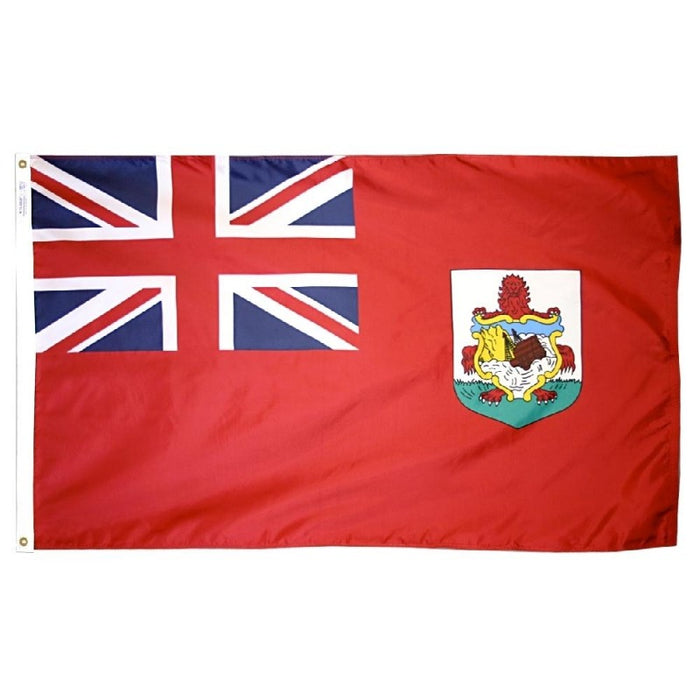 red flag with union jack canton and crest