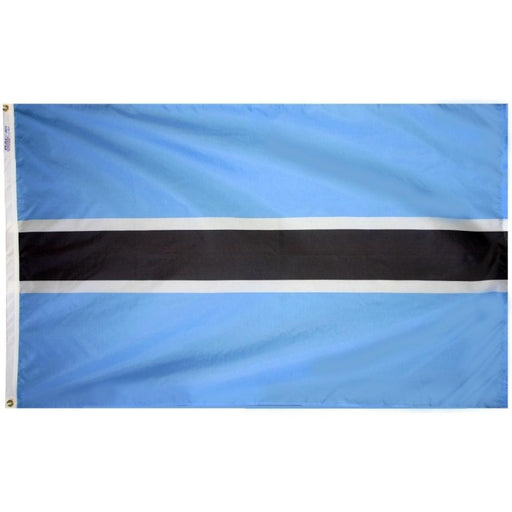 light blue flag with two thin white stripes and large black stripe in the center