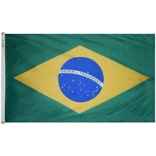 green flag with yellow diamond and blue circle with text saying "ordem e progresso"