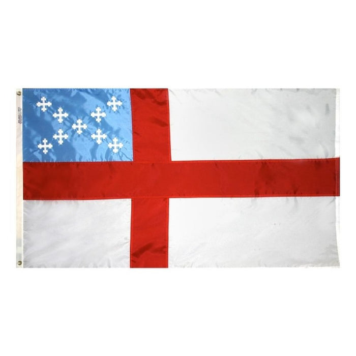 white flag with a red cross and blue canton with small white crosses