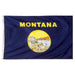 blue flag with a landscape scene in the seal and the word "montana"