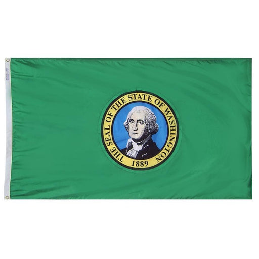 green flag with the emblem of george washington's face in the center
