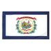 blue border white flag with the seal of west Virginia in the center