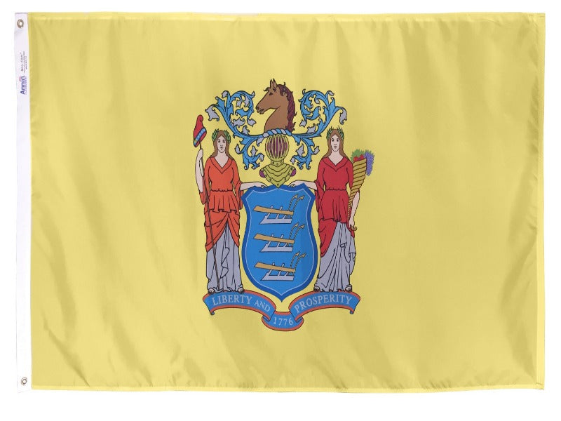 yellow flag with the new jersey state crest in the center