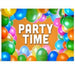 party time birthday flag with balloon border and orange background