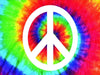 rainbow tie dye background sticker with white peace sign in the center