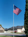 Telescopic pole made in the USA. Features interlocking sleeves and ability to hang two flags using provided clips. Includes a USA made nylon flag.
