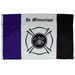 PURPLE, WHITE, AND BLACK FLAG WITH THE FIRE DEPARTMENT LOGO IN THE CENTER AND "IN MEMORIAM" AT THE TOP