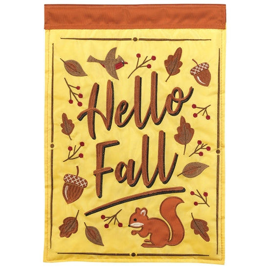 Hello Fall Squirrel Double Applique Garden Flag