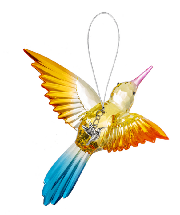 Radiant Hummingbird Ornament w/ Charm - PINK/YELLOW/ORANGE/BLUE