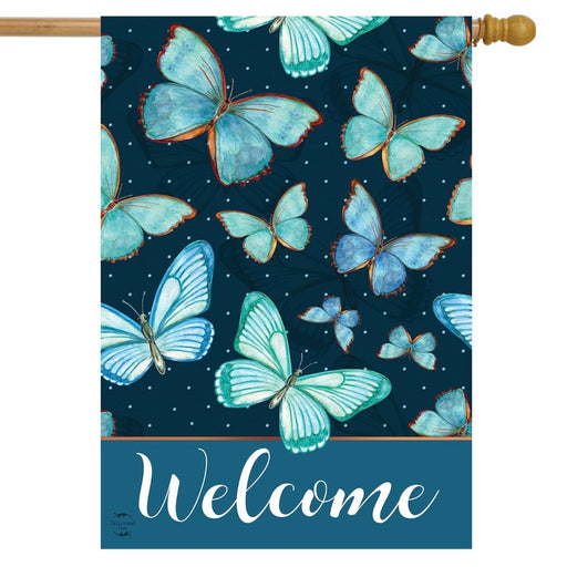 Blue Butterflies Banner Flag