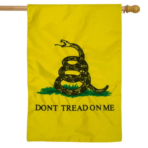 yellow background flag with snake in the center and the words "don't tread on me"