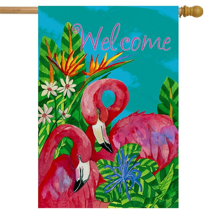 Tropical Flamingos Banner Flag
