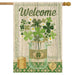 rustic themed flag with shamrocks and a mason jar with the word "welcome" at the top