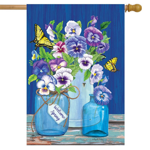 Butterflies and Pansies Banner Flag