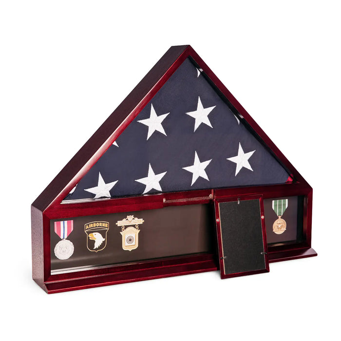 Mahogany Flag Case w/ Medal and Photo Display