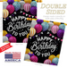 black flag with colorful balloons and text that says "happy birthday to you"