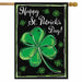 black background flag with a shamrock and the words "happy St. Patrick's day"