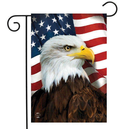 american flag background with a bald eagle in front