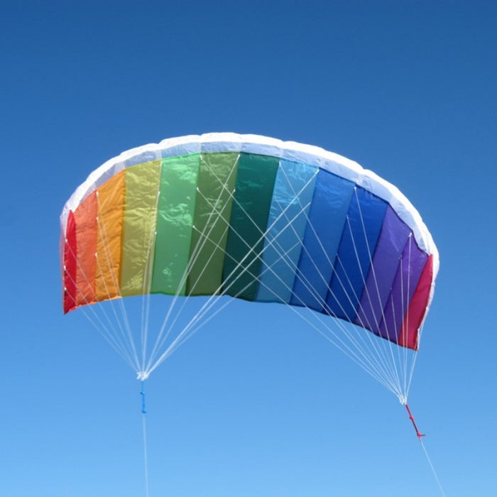 rainbow colored large parachute kite with two sets of string