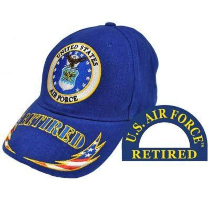 blue hat with the USAF emblem logo and "retired" on the brim