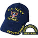 Navy retired embroidered emblem on navy blue hat