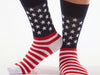 Men's crew sock with red, white and blue Stars and Stripes design