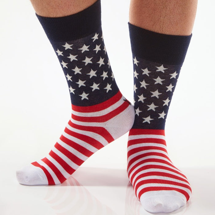 Men's crew sock with red, white and blue Stars and Stripes design