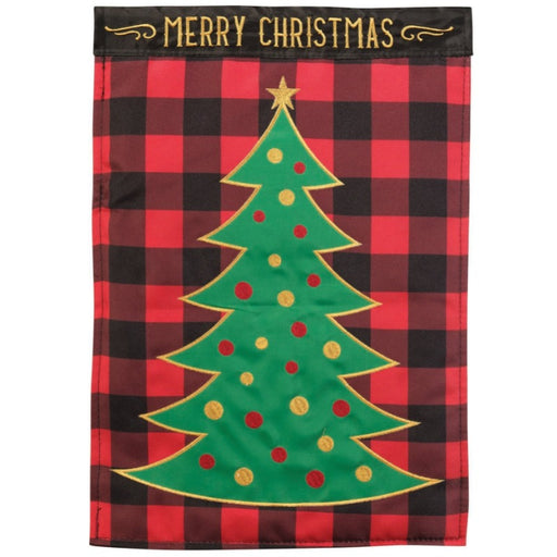 Buffalo Plaid Merry Christmas Tree Applique Garden Flag