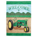 tractor in a field themed flag with the word "welcome" at the top