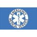 LIGHT BLUE FLAG WITH THE STAR OF LIFE IN THE CENTER WITH THE WORDS "EMERGENCY MEDICAL SERVICE"