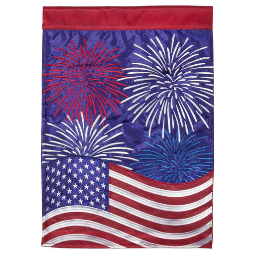 american flag and fire works applique garden flag