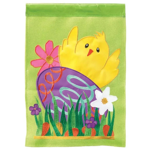 Happy Easter Chick Burlap Garden Flag