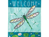 dragonfly themed flag with the word "welcome" and lilypads