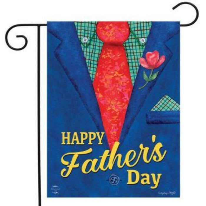 blue suit and red tie on the flag with the words "happy father's day"