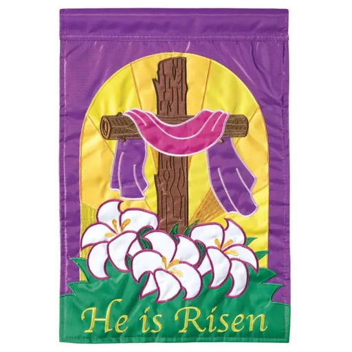 Easter Risen Cross Applique Garden Flag