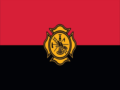 RED AND BLACK STRIPED BACKGROUND WITH FIRE FIGHTER LOGO IN THE CENTER
